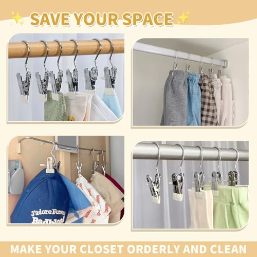 30 Pieces Boot Hanger Clips with Hook, Multifunctional Stainless Steel Clothes Pins, Space Saving Single Hanging Clips for Closet Pants Hats Socks Gloves Towels, White