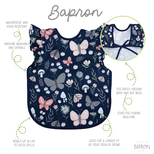 BapronBaby Flutter Baby Led Weaning Infant Feeding Bib Crafting Smock 6M-5T - color: Butterfly Garden, size: Baby/Toddler 6m-3T