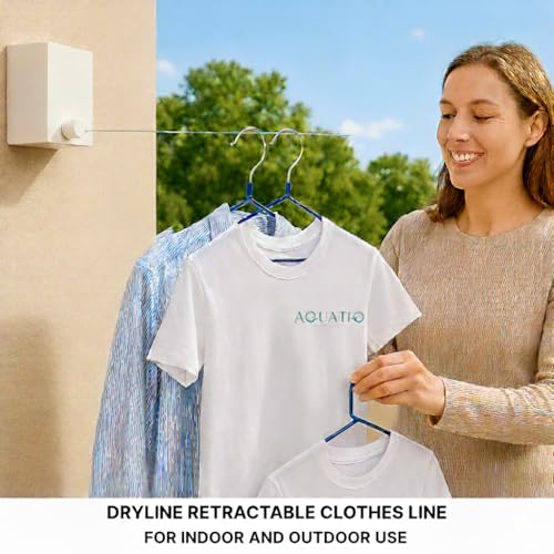 Dryline Retractable Clothesline, White, Indoor Outdoor Wall Mounted Drying Rack, 15kg Weight Capacity, 4.2m Length, for Laundry Room, RV, Bathroom