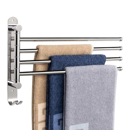 NearMoon Swivel Towel Rack, 13.8" Thicken 304 Stainless Steel 4-Arm Towel Bar, Space Saving Wall Mounted Towel Holder with Hook, Rustproof Swing Out Towel Hanger for Bathroom, Kitchen (Chrome Finish) - color: Chrome Finish, size: 13.8 Inch-Round