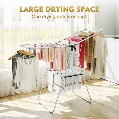 APEXCHASER Large Stainless Steel Clothes Drying Rack - color: Black, size: 2 Wings