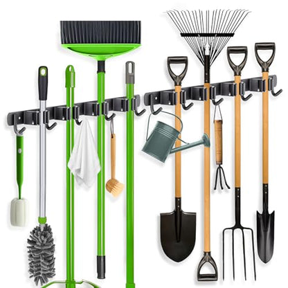 ZONGOOL 2 Pack Mop Broom Holder Wall Mount 4 Racks 5 Hooks Storage Black - color: Black, size: 2Pack 4R5H