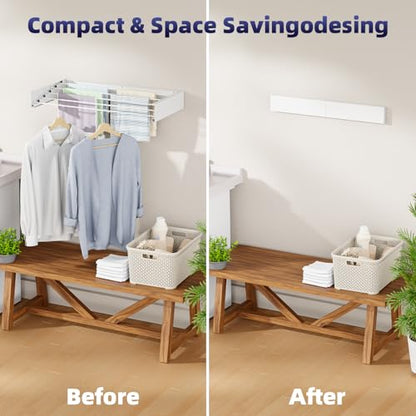 ZMBESUP Wall Mounted Drying Rack 31.5 Inch White, Foldable Retractable Clothes Drying Rack for Laundry Room Organization, Heavy Duty Space Saving Laundry Rack for Apartment Bathroom, 60lb Capacity - size: 31.5"
