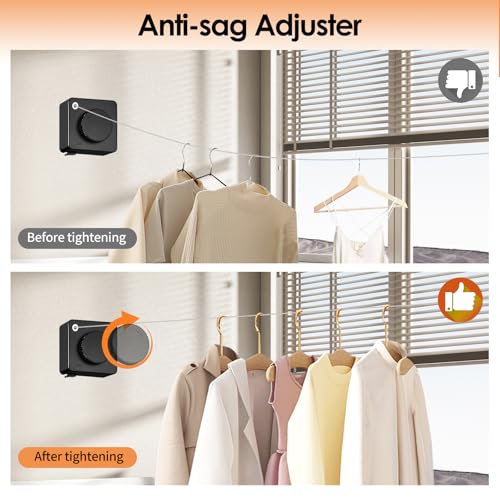 Yejay Retractable Clothesline Indoor, Non-Sagging Clothes Line Retracting Outdoors,Wall Mounted Heavy Duty Clothes Drying Line, Space-Saving Laundry Line for Balcony, Bathroom - 15.7Ft (Black) - color: Black