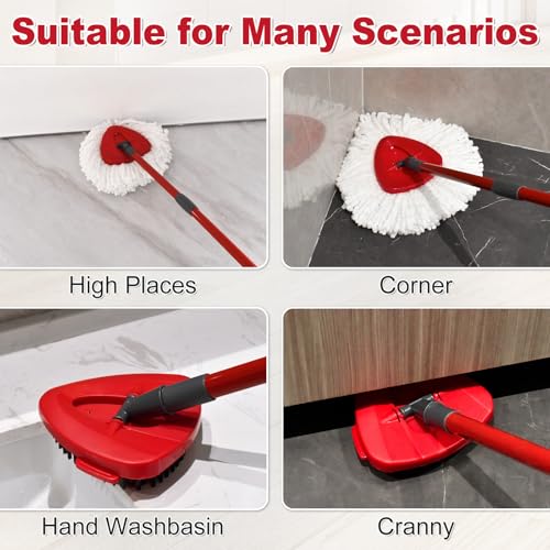 Spin Mop Handle,Mop Replace Heads,Brush and Base Compatible with O Cedar EasyWring 1 Tank,2 Microfiber Mop Refills and Brush,4-Section 30-58" Mop Handle,Mop Base Combo Set for Wet/Dry Floor Cleaning - size: 1Handle+2Refills+1Base+2Scrub Brush（1 Tank Syste