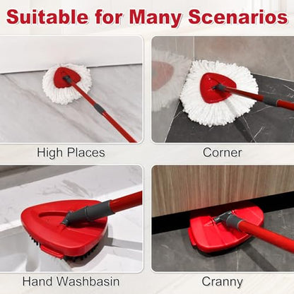 Spin Mop Handle,Mop Replace Heads,Brush and Base Compatible with O Cedar EasyWring 1 Tank,2 Microfiber Mop Refills and Brush,4-Section 30-58" Mop Handle,Mop Base Combo Set for Wet/Dry Floor Cleaning - size: 1Handle+2Refills+1Base+2Scrub Brush（1 Tank Syste