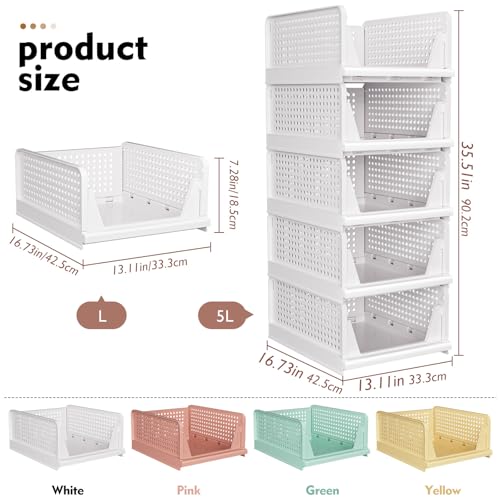 SNSLXH 5 Pack Stackable Closet Organizer Box, Multifunctional & Foldable Closet Storage Basket for Bathroom Kitchen Laundry Room Wardrobe Storage, Space-Saving Clothes Storage Drawer Organizer, Pink - color: Pink, size: 5 Pack