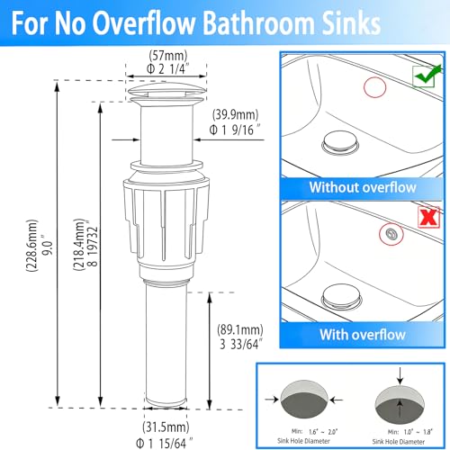 Bathroom Sink Drain Without Overflow- Oil Rubbed Bronze Pop up Drain for Bathroom Vanity Vessel Sink Drain Stopper - Anti-Clog Pop-up Plastic Drain with Hair Catcher Strainer - color: Oil-rubbed Bronze
