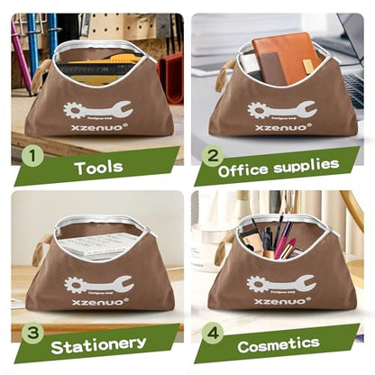 Small Tool Bag with Zipper,16oz 12 inch Tool Pouches - color: Brown