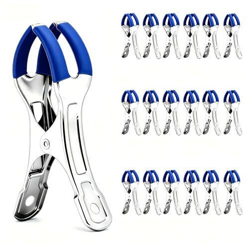 18 Pack 3.35 * 1.57 Inch Stainless Steel Clips, Multi-Purpose Clothespins for Laundry & Towels - color: Blue