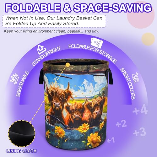 Highland Cow Laundry Basket Foldable Oxford Cloth Hamper 18.9 x 16.5 Inch - color: Highland Cow