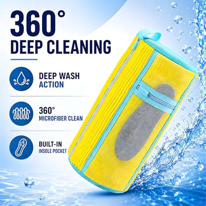 GEWON Shoe Washing Machine Bag for Sneakers, 360° Deep Cleaning, 2 Shoe Bags, 4 Dust Bags - color: Yellow
