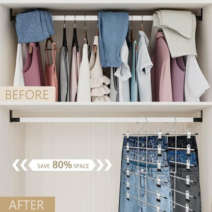 Pants Hangers with Clips,Space Saving Hanging Closet Organizer-6 Tiers Skirt Hangers with 360° Swivel Hook,Closet Organizer-Clothes Hangers- College Dorm Essentials Apartment Essentials- 6 Pack - size: 6 pack