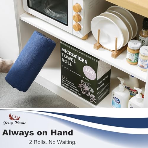 Jessy Home 2 Roll Reusable Paper Towels,100 Sheets Tear Away Microfiber Cleaning Cloth, Lint Free Cleaning Rags for Kitchen, Dishcloth,Household Cleaning Supplies - color: Navy Blue