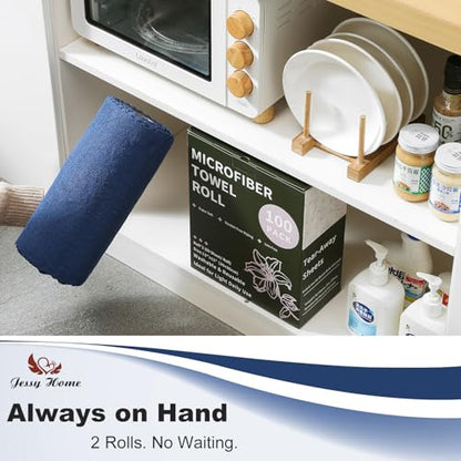 Jessy Home 2 Roll Reusable Paper Towels,100 Sheets Tear Away Microfiber Cleaning Cloth, Lint Free Cleaning Rags for Kitchen, Dishcloth,Household Cleaning Supplies - color: Navy Blue