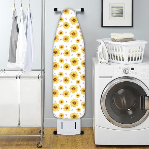 Extra Thick Ironing Board Cover and Pad, Summer Sunflowers 15x54 Ironing Board Cover, Resist Scorching and Staining,Elastic Edges,Farmhouse Spring Summer Yellow Flowers Butterfly - color: Pink Black