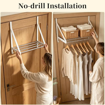 Over Door Clothes Drying Rack 13"-23" Length No Drill for Apartment Rental - color: White