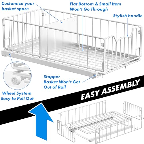 Simple Houseware Pull-Out Cabinet Sliding Basket, 17.2Dx9.7Wx5H, White - color: White
