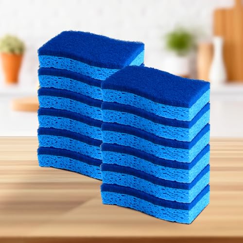 12 Pack Non-Scratch Scrub Sponges, Dual-Sided Cleaning Pads for Dishes, Non-Stick Pans, Kitchen & Bathroom - Dishwasher Safe - color: Blue