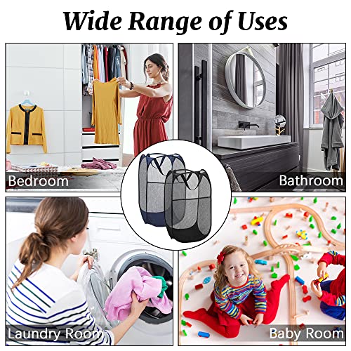 4 Pcs Mesh Pop Up Laundry Hamper with Carry Handles 4 Wash Bags - color: 2 Black+2 Navy Blue