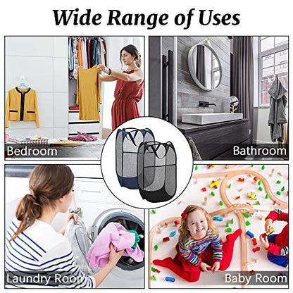 4 Pcs Mesh Pop Up Laundry Hamper with Carry Handles 4 Wash Bags - color: 2 Black+2 Navy Blue