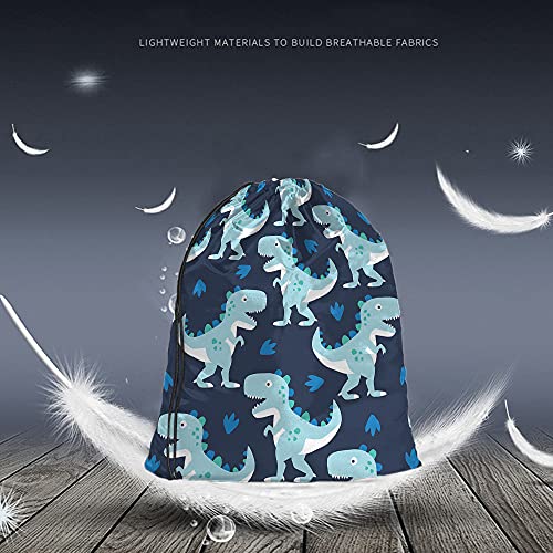 Blue Dinosaur Print Drawstring Backpack Bag - Dino Little Cute Cartoon Animal Pattern Roar Series Sport Gym Sack Drawstring Bag for Men Women - color: Multi-a105