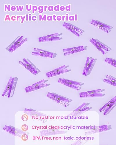 60Pcs Mini Clothespins for Baby Shower Games, Purple Clothes Pins 1.4 Inch - color: Purple Transparent