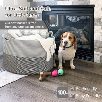 INDRESSME XXXLarge Woven Rope Blanket Basket Living Room Grey, 90L - color: Light & Dark Grey, size: 21.7"D x 13.8"H