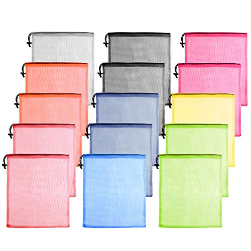KUUQA 15 Pcs Mesh Drawstring Bag, 9 Colors - color: Colorful, size: 13"x15"