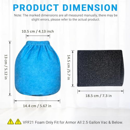 8 Pack VRC2 Vacuum Filters Fit for Armor All 2.5 Gallon Wet Dry Vac: AA255W