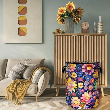Colorful Hippie Flower Laundry Basket Oxford Cloth Hamper 18.9x16.5 Inch - color: Abstract Hippie Flower Floral