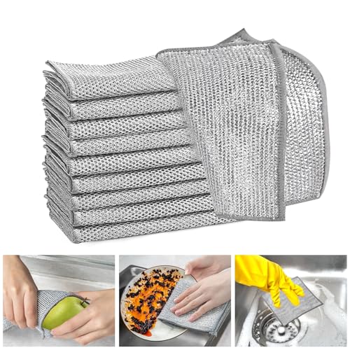 XANGNIER 10 Pcs Multipurpose Wire Dishwashing Rags for Wet and Dry,2024 New Multifunctional Non-Scratch Wire Dishcloth,Wire Cleaning Cloth,Non Scratching Metal Wire Rag for Kitchen,Counter,Dishes,Sink - color: 10 Pcs