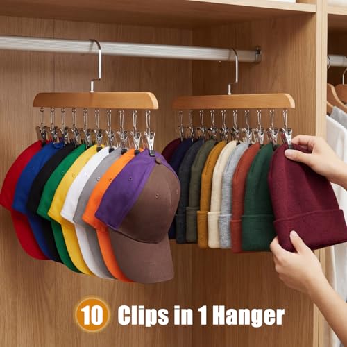 Novabright 2 Pcs Closet Organizers with 10 Clips Hat Pants Scarf Socks Hangers Wood Space Saving Rotating Hanging Hangers Clothespins with Padded Clips for Leggings Bra Tie Belt Jeans Skirt (Wood) - color: Wood