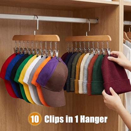 Novabright 2 Pcs Closet Organizers with 10 Clips Hat Pants Scarf Socks Hangers Wood Space Saving Rotating Hanging Hangers Clothespins with Padded Clips for Leggings Bra Tie Belt Jeans Skirt (Wood) - color: Wood