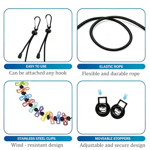 Travel Clothesline with Two Magnetic Hooks,Retractable Travel Laundry Drying Line,12 Clothes Clips Camping Clothesline for Cruise RV Camper Essentials,Backyard,Vacation Hotel etc - size: colorful
