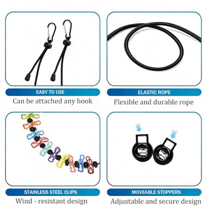 Travel Clothesline with Two Magnetic Hooks,Retractable Travel Laundry Drying Line,12 Clothes Clips Camping Clothesline for Cruise RV Camper Essentials,Backyard,Vacation Hotel etc - size: colorful