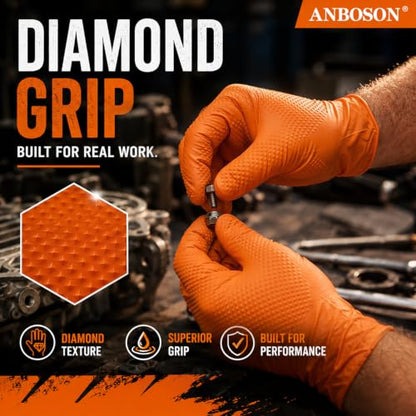 ANBOSON 10 Mil Heavy Duty Diamond Texture Nitrile Gloves, Large, 1000 Ct - color: Orange of 1000, size: Large