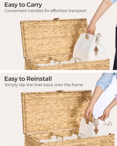 130L Wicker Laundry Hamper, 3-Section Laundry Basket with Lid