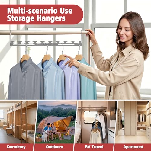 3 Pack Space Saving Hangers for Clothes, 6 to 9 Holes Expandable Heavy Duty Metal Hangers 80 Lbs Capacity, Magic Smart Hanger Closet Space Saver, Closet Organizers and Storage