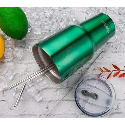 D·S 30oz Green Tumbler Stainless Steel Insulated Travel Mug with Straw Lid Cleaning Brush (30oz Christmas Green) - color: Christmas Green