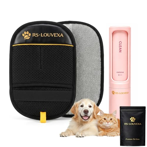 Pet Hair Remover Kit for Dogs & Cats – Reusable Lint Roller & Grooming Glove, Removes Pet Hair from Furniture, Couch, Carpet, Clothes & Car Seats, Portable Fur Remover, No Refills