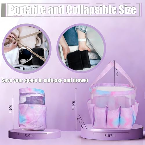Mesh Shower Caddy Portable - 9 Pockets, Shower Bag for Dorm Room Camping - color: gradient purple