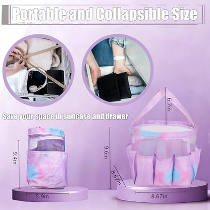 Mesh Shower Caddy Portable - 9 Pockets, Shower Bag for Dorm Room Camping - color: gradient purple