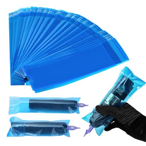 200pcs Tattoo Machine Covers Large Self Sealing Tattoo Pen Covers 2.5x8.6inch Disposable Cartridge Tattoo Machine Sleeves Bags Tattoo Supplies (Blue, 200pcs Bags) - color: Blue, size: 200pcs Bags