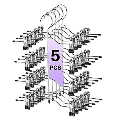 Multi Layer Pants Hangers, 4 Tier Skirt Hangers with Adjustable Clips, Non Slip Space Saving Closet Organizer Heavy Duty 360 Degree Swivel Hook, Great for Slack, Trouser, Jeans(Black) - size: 4 Tier