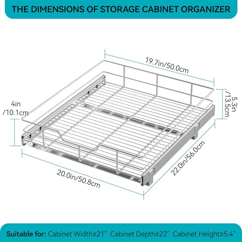 Pull Out Cabinet Organizer 21" W X 22" D, Chromed, Full Slide Out Drawers - color: 1 Tier - Chrome-Plated, size: 20" W X 22" D