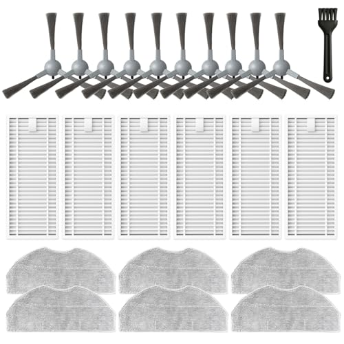 Accessories Kit for ROPVACNIC S1, for Tipdiy G90, for betboyles V75S, for VIPSUN Z1, for PrettyCare C2 Robot Vacuum Replacement Parts, 10 Side Brush, 6 HEPA Filter, 6 Mop Pad - color: Set A