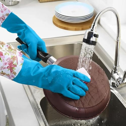 KINGFINGER PVC Latex-Free Long Dishwashing Gloves for Household Cleaning, Waterproof, 2-Pair Large with Long Cuff & Flock Lining - size: Large (Pack of 2)