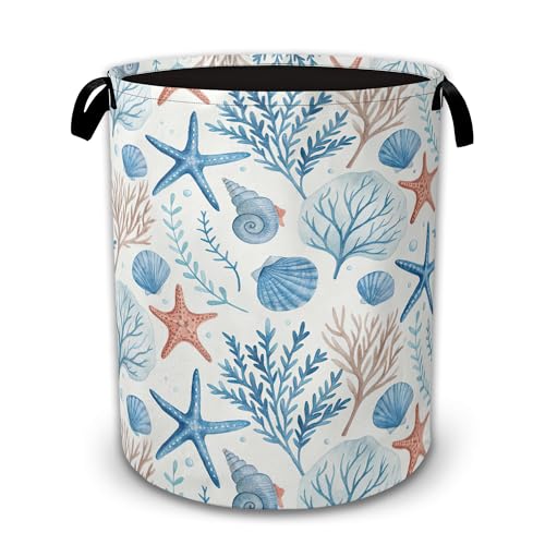 Laundry Hamper Foldable with Handles,Starfish Seashell Oxford Cloth Laundry Basket,Coral Storage Organizer for Bathroom Bedroom Dorm 16"x20.8" - color: Starfish Seashell,Coral