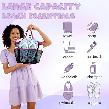 Mesh Shower Caddy Portable - 9 Pockets, Shower Bag for Dorm Room Camping - color: Purple